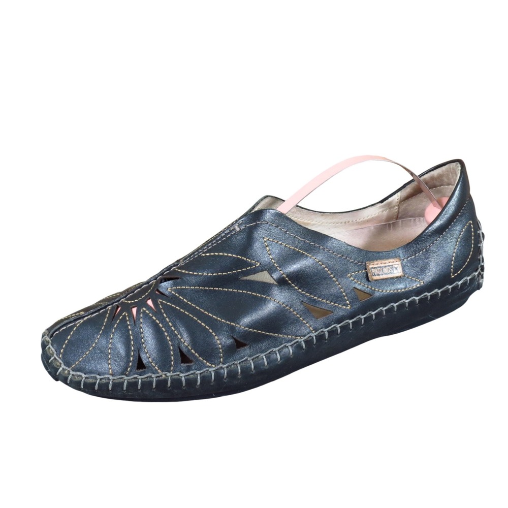 Pikolinos Jerez Womens Loafers Size 39 Walking Shoes Black Leather Laser Cut